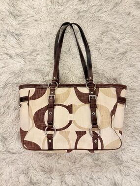 Coach Signature Tonal East West Gallery Tote Bag - Brown / Tan
